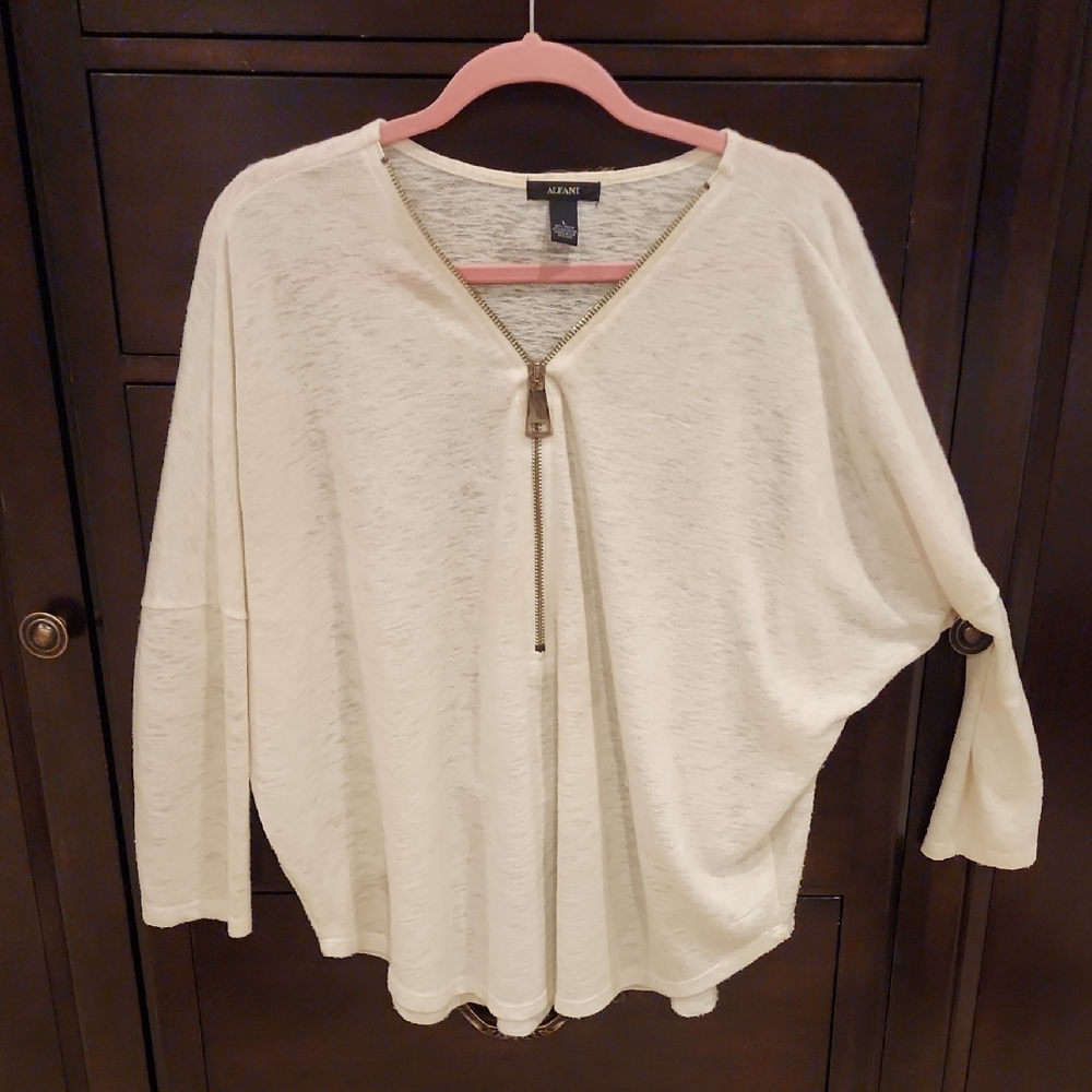 Alfani Cream Zip-Front Dolman Sleeve Top